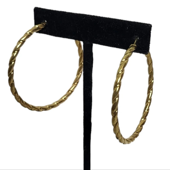 Matte GoldTone Twisted Hoop Earrings - Picture 1 of 3